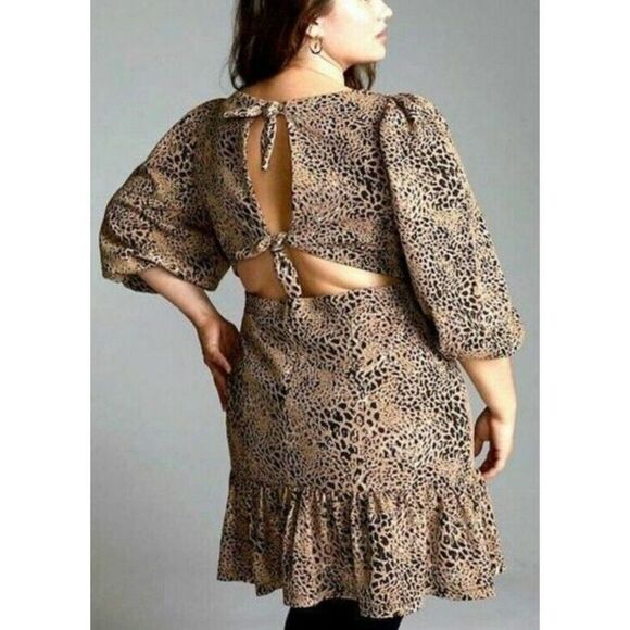 Anthropologie NWT Maeve Leopard Print Cutout Back Ties Mini Ruffle Dress 20W - Picture 4 of 9